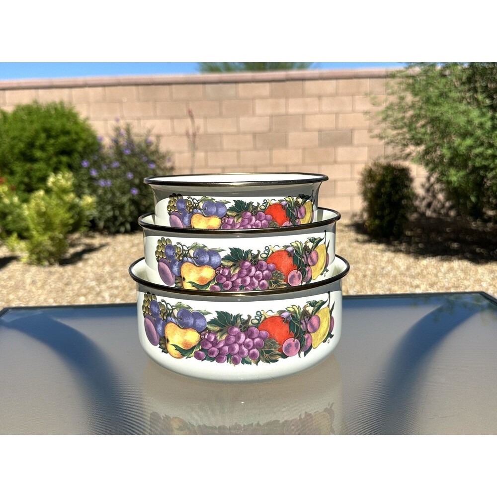 Cornucopia Enamelware Fruit Nesting Mixing Bowls Set Of 3 Enamel Metal